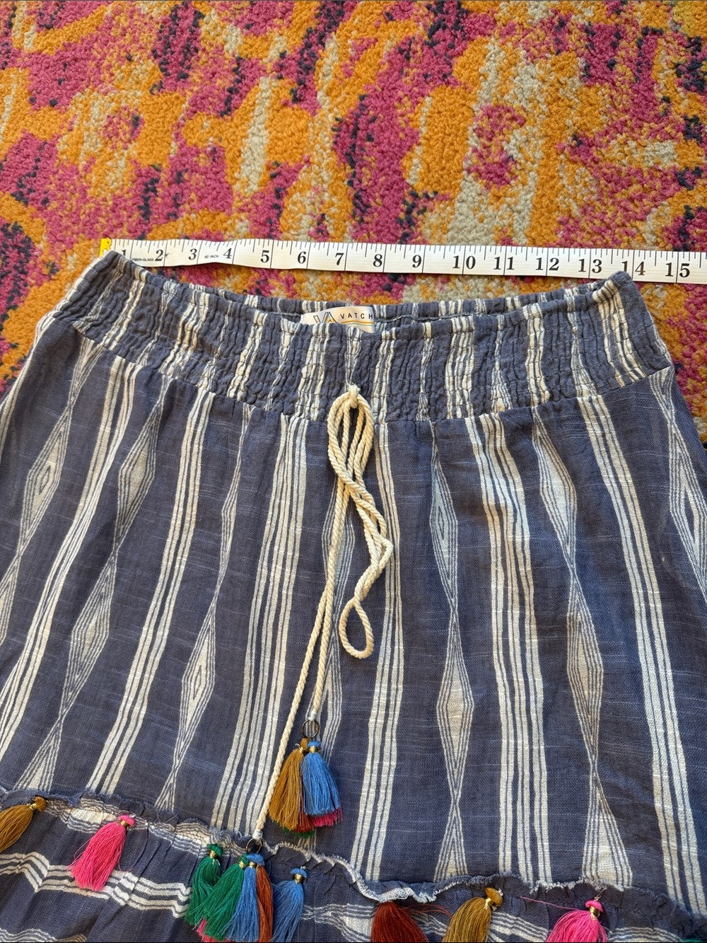 Striped Blue Tassel Maxi Skirt - Casual Boho - Picture 3 of 4